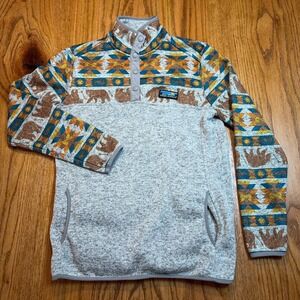 Simply Southern Bear Jeep Print Pullover Small Gray‎ Brown Aztec 1/4 Snap Fall